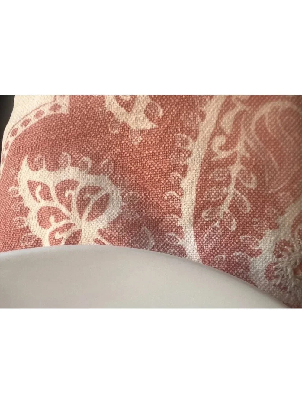 Pottery Barn Pillow Sham Pair Paisley Print Cotton Peach & Cream 24